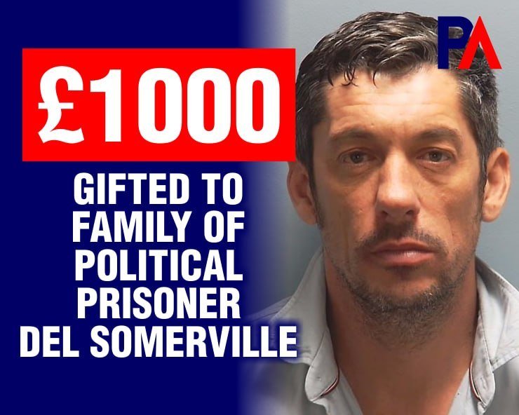RealSamMelia's tweet photo. Patriotic Alternative are pleased to announce that we are currently supporting the families of political prisoners who were targeted for their involvement in Portsmouth.

Patriotic Alternative have gifted £1000 to the family of Del Somerville, as part of our fundraiser for the families of political prisoners.

Father of two, Del Somerville, was jailed for two years for throwing a plastic bottle and swearing at police at an anti-immigration protest in Portsmouth following the arrival of 114 illegal migrants across the Channel. Judge Daniel Sawyer told him that his sentence would act as a deterrent to others following protests in the area.

Total money distributed: £16,000

You can help us make a difference to the families of political prisoners. We will keep this project open and the more money we raise, the more families we can help. We do not take an admin fee or a cut for ourselves. 100% of the funds raised go to families in need. 

Donate to our fundraiser here.
https://t.co/7ypW6oNJAL