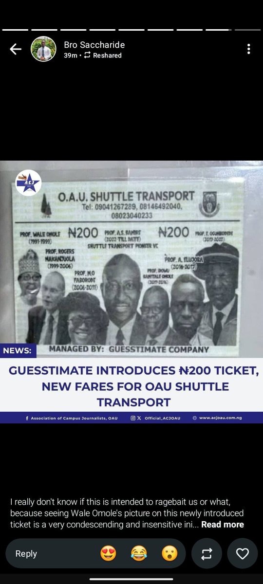 drealstunner's tweet photo. OAU's new shuttle tickets now feature the faces of past and current Vice Chancellors, a small but clever way of preserving institutional history. Even something as routine as a transport ticket can carry legacy. Only OAU would think of this. 🐐📜 https://t.co/2Jn0SR5AGw