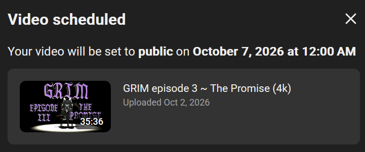 DuheyTheFennec's tweet photo. Mark your calendar for GRIM Episode 3 release at 12:00 AM ACDT on October 7, 2026 on my yt channel= equivalent to:
🇺🇸 Eastern (EDT): 9:30 AM — October 6
🇺🇸 Central (CDT): 8:30 AM — October 6
🇺🇸 Mountain (MDT): 7:30 AM — October 6
🇺🇸 Pacific (PDT): 6:30 AM — October 6 #grim https://t.co/VE8dYzDbH5