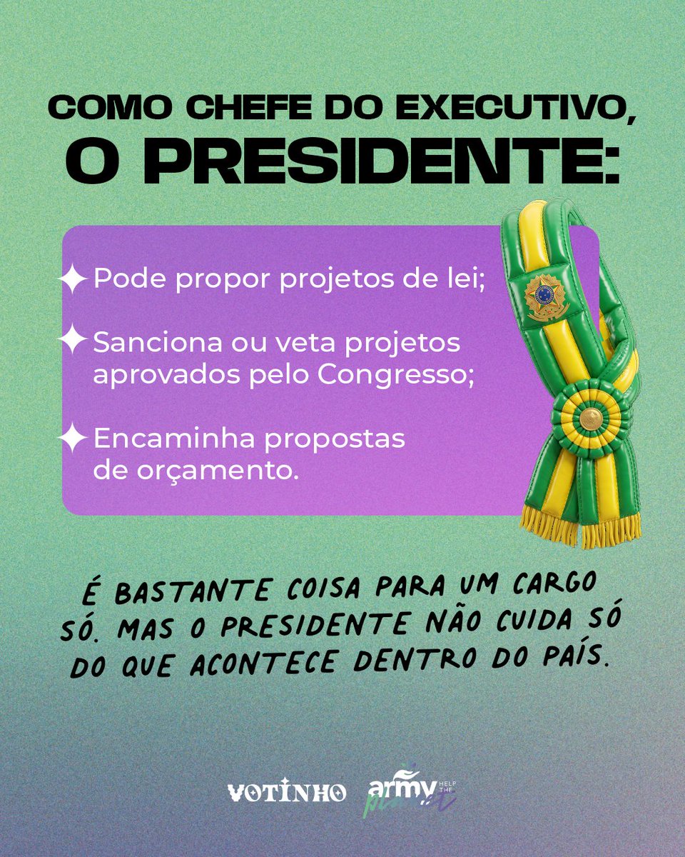 ARMY_HTP's tweet photo. Quem é ARMY sabe: no BTS, cada integrante é essencial!
 
Tem líder, tem rapper, tem vocalista, tem quem cuide da dança, tem quem faça todo mundo rir e é justamente a combinação dessas diferenças que faz o grupo funcionar tão bem.
 
Agora, imagina como seria o Governo Federal se fosse formado pelo BTS?

Líder do grupo e nosso eterno presidente RM, conhecido por suas letras poéticas com mensagens poderosas e discursos que movem as pessoas, sempre exerceu seu papel de liderança com gentileza e visão de futuro, ganhando os respeito dos membros que sempre dizem que ele é “the best lider”.

Acompanhe a gente para saber mais!

#ArmyNasUrnas #TiraOTítuloArmy #PolitizArmy #MeuVotoNãoÉNeutro #ArmyFeatVotinho

Quer acompanhar tudo de perto? Siga @army_htp e @votinhooficial

*O Votinho é independente e não possui fins político-partidários; O projeto Votinho é uma iniciativa de caráter estritamente educativo e cultural, sem qualquer vínculo com partidos políticos ou candidatos; Todos os direitos reservados ao IPC.