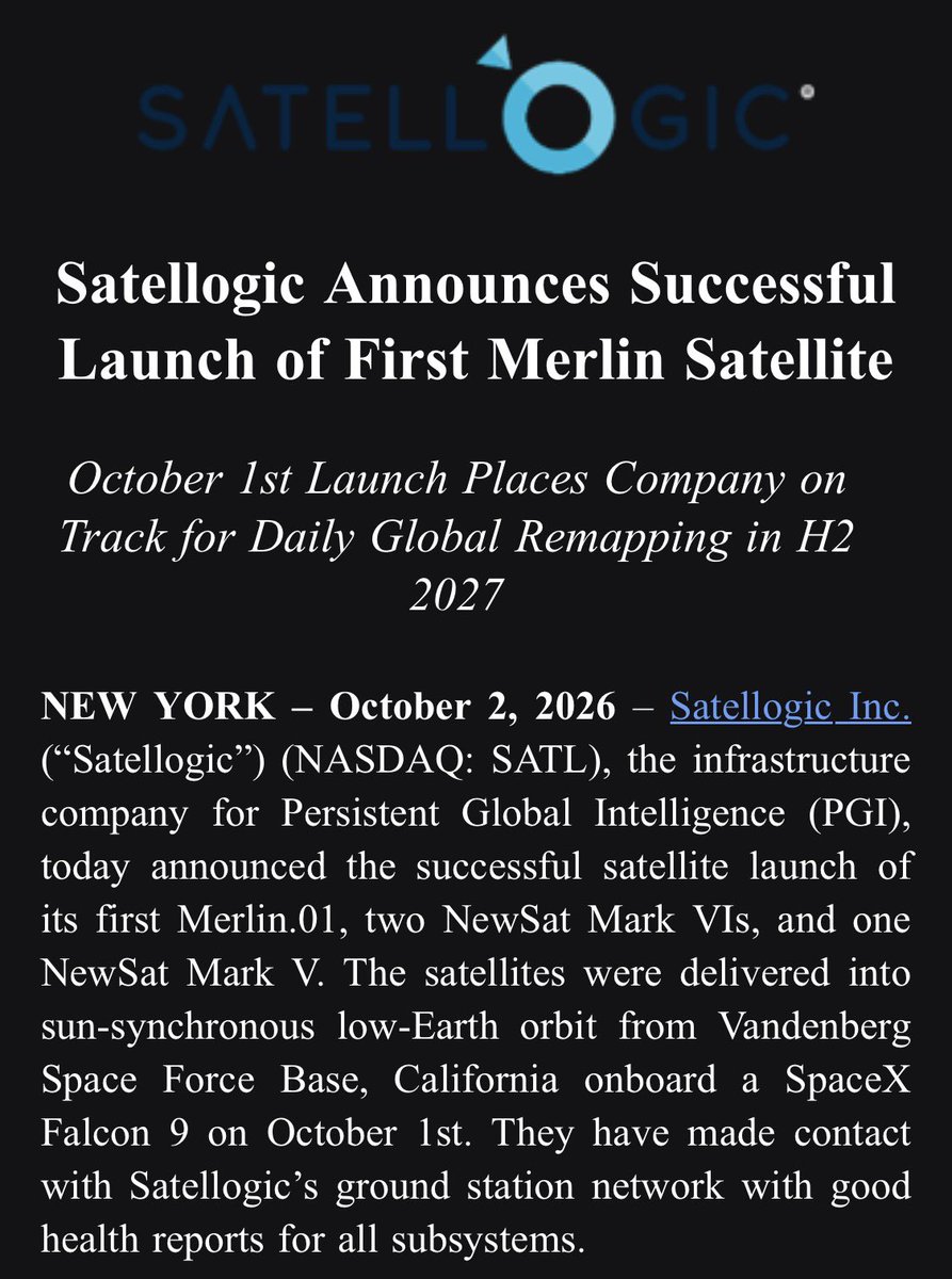 maxiraspo's tweet photo. 🚀 ¡Primer Merlin.01 en órbita! 🛰️
$SATL da el gran salto hacia su nueva constelación de alta resolución!!! Monitoreo diario global y escalabilidad comercial a otro nivel.
Imparable Satelito!! 📈💎 #SATL #SpaceTech https://t.co/Kn81O1fv51