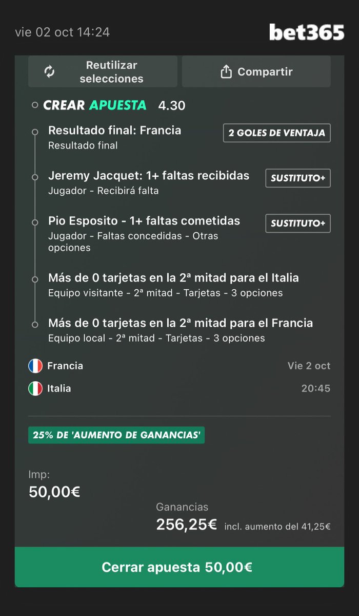 MrTips365_'s tweet photo. Cuota 5 | 🇫🇷 vs 🇮🇹
Cuota 10 🇧🇪 vs 🇹🇷

Volvemos al “curro” 

🎁En el citado nos pagan a CUOTA 10 una combi MUY top para Españita 🤯👇🏼 https://t.co/zYeRVGd2Ba