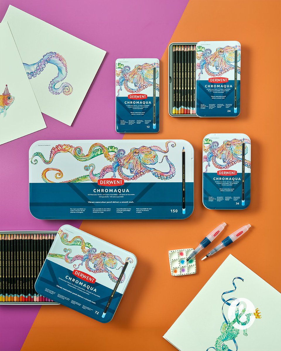 BromleysArt's tweet photo. Derwent Chromaqua is here! 🌈

Bold pencil when it's dry, a smooth wash when it's wet, and all 150 Chromaflow colours to match.

https://t.co/Epy8PoJLTN

#Derwent #WatercolourPencil https://t.co/v4xPTpR6lH
