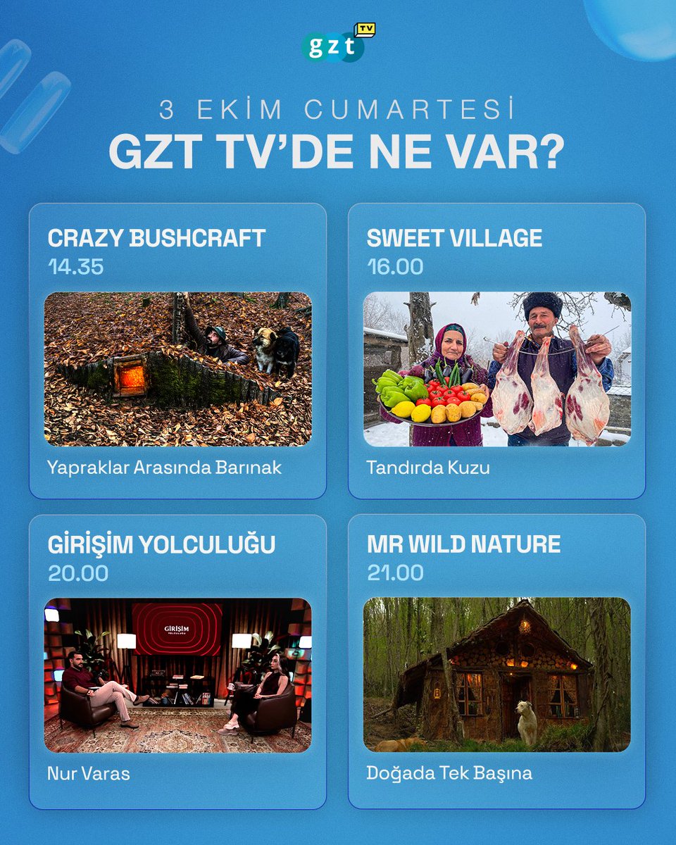 gzthdtv's tweet photo. 3 EKİM CUMARTESİ GZT TV’DE NE VAR? https://t.co/aellubDuMK