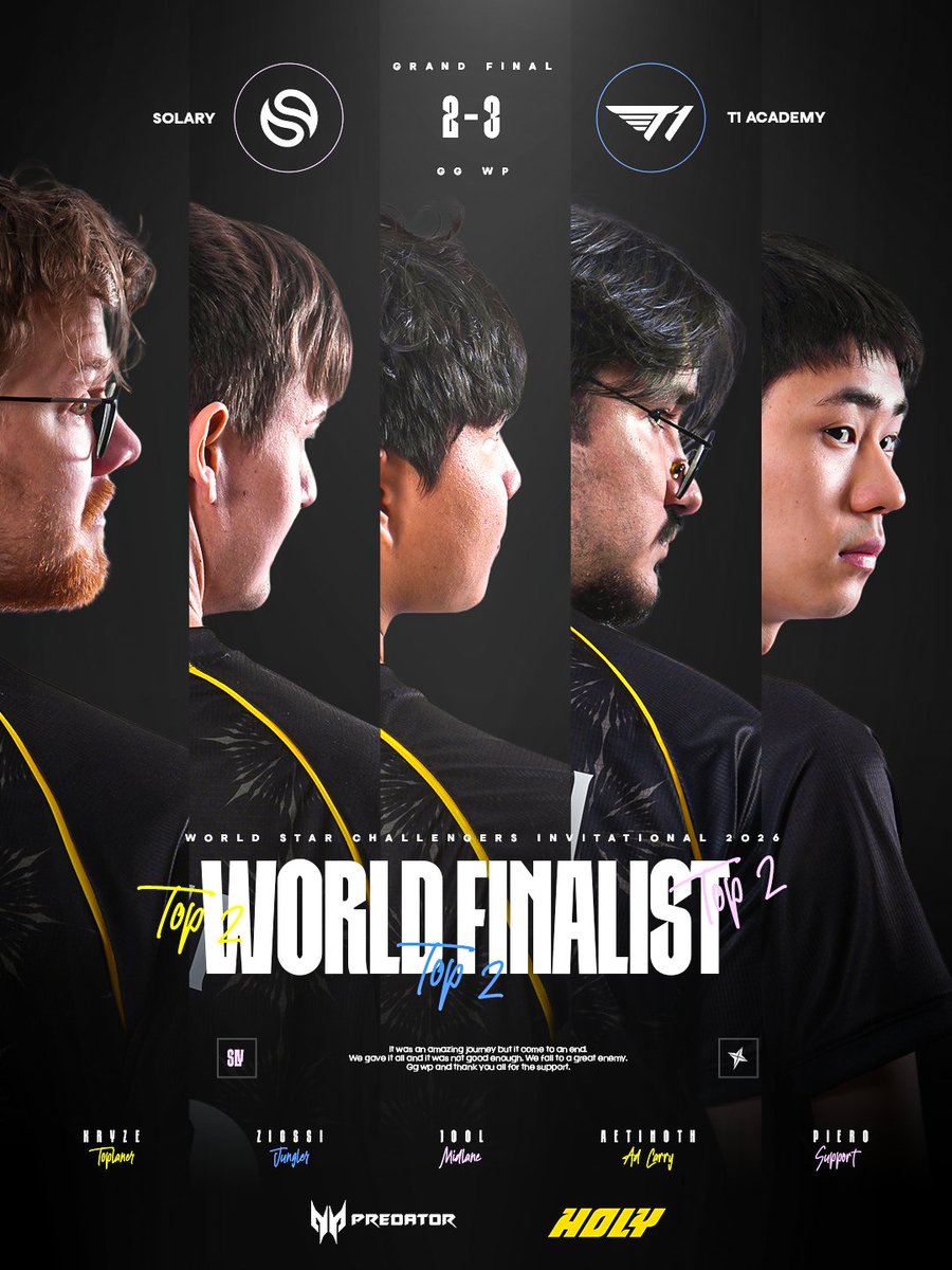 SolaryTV's tweet photo. Beaucoup de déception, mais il faut garder la tête haute, car il y a de quoi être fier de cette performance, qui reste exceptionnelle et qui nous aura fait passer à seulement une game du titre de Champion du Monde Challengers.

💛💙 #SLYWIN https://t.co/YOOWO9TUYJ