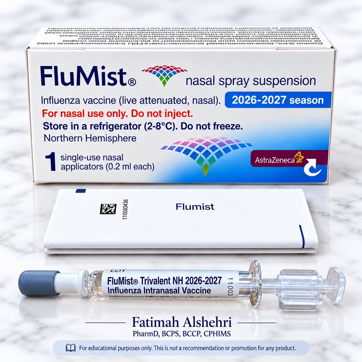 Banitoto's tweet photo. لقاح الإنفلونزا بدون إبرة؟ 👃💉❌

هذا هو فلوميست (FluMist)، وأصبح أول لقاح للإنفلونزا توافق عليه هيئة الغذاء والدواء الأمريكية (FDA) بحيث يمكن إعطاؤه ذاتيًا للبالغين المؤهلين أو بواسطة مقدم رعاية (Caregiver) للأطفال المؤهلين، بدون الحاجة إن مقدم رعاية صحي هو اللي يعطي الجرعة. 😍👏

طيب وش هو بالضبط؟ فلوميست (FluMist) هو لقاح موسمي ضد الإنفلونزا يُعطى على شكل رذاذ داخل الأنف (Intranasal spray) بدل الإبرة.

🦠 وهو من نوع اللقاح الحي المُضعّف (Live Attenuated Influenza Vaccine – LAIV)، يعني يحتوي على فيروس إنفلونزا حي لكنه مُضعّف بحيث يحفّز الاستجابة المناعية بدون ما يسبب الإنفلونزا بالشكل الطبيعي.

✨ وش اللي يميزه؟
• يُعطى كرذاذ داخل الأنف (Intranasal)
• معتمد في الولايات المتحدة للأعمار من 2 إلى 49 سنة
• البالغون من عمر 18–49 سنة يقدرون يعطونه لأنفسهم إذا كانوا مؤهلين
• الأطفال والمراهقون من عمر 2–17 سنة يعطيهم اللقاح مقدم رعاية بالغ (Adult caregiver)

لكن لأنه لقاح حي مُضعّف (Live attenuated vaccine)، فهو مو مناسب لكل شخص، وبعض الحالات تحتاج لقاح إنفلونزا غير حي (Inactivated influenza vaccine) بدلًا منه.

طريقة مختلفة للتطعيم… لكن نفس الهدف:
الوقاية من الإنفلونزا الموسمية. 💙🦠🛡️
