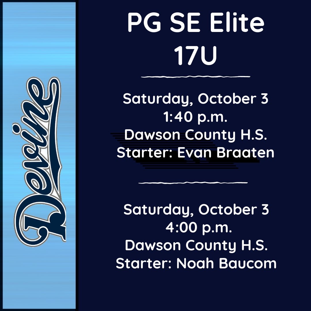 Devine_Baseball's tweet photo. Devine 17U is back tomorrow for a pair at Dawson County High School.  Bring an umbrella and come see the #devineboys. https://t.co/fZcTpK6mvR