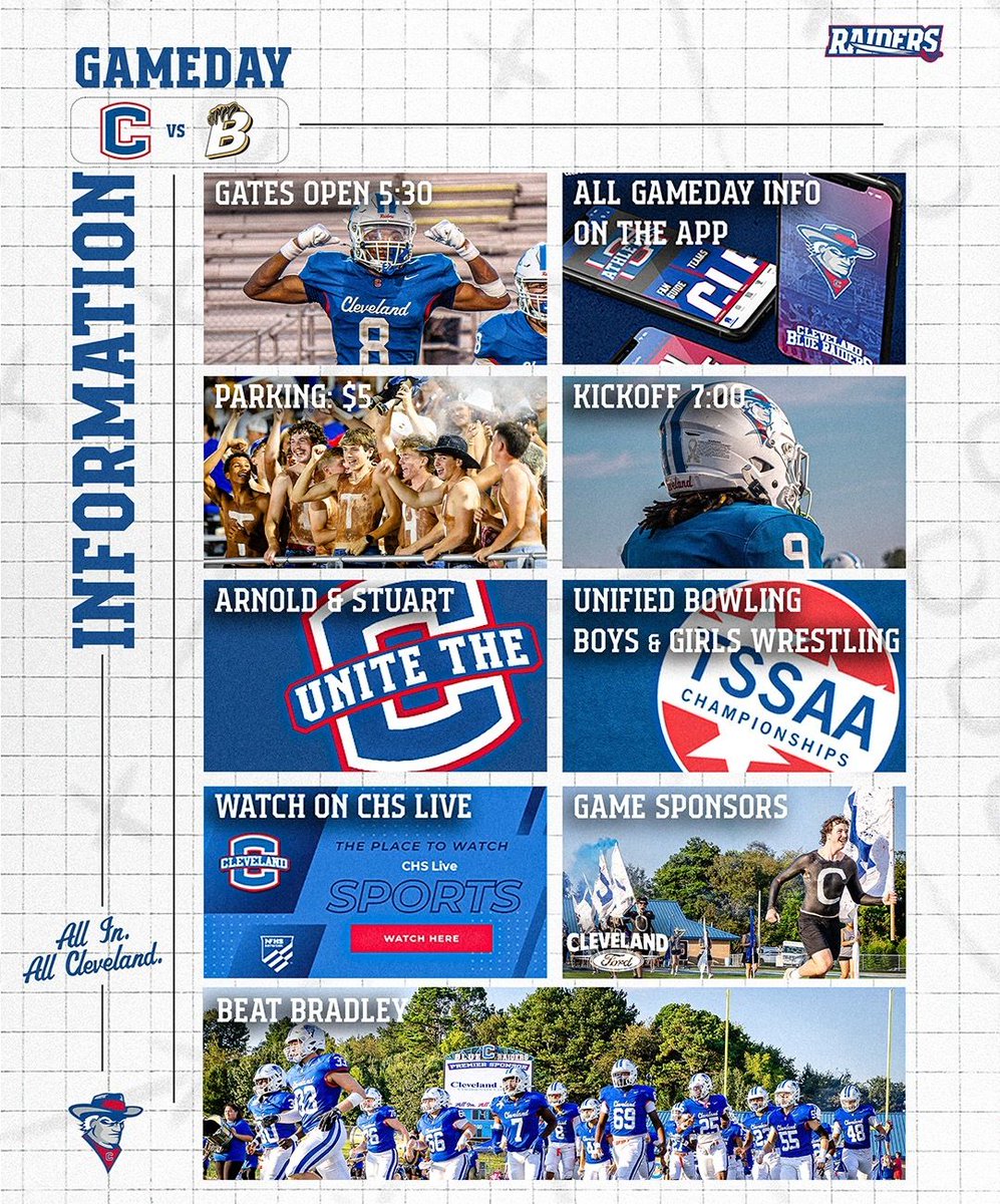 CHSRaiderSports's tweet photo. 🏈🏈Rivalry Gameday!🏈🏈

Blue Raiders vs Bradley - 7 pm - Benny Monroe Stadium

Gameday questions? Want score alerts? Download our app today! 

https://t.co/CbdP4WldoP

https://t.co/NF3OYF50BX

#ALLinAllCLEVELAND https://t.co/bgM2Cryo2V