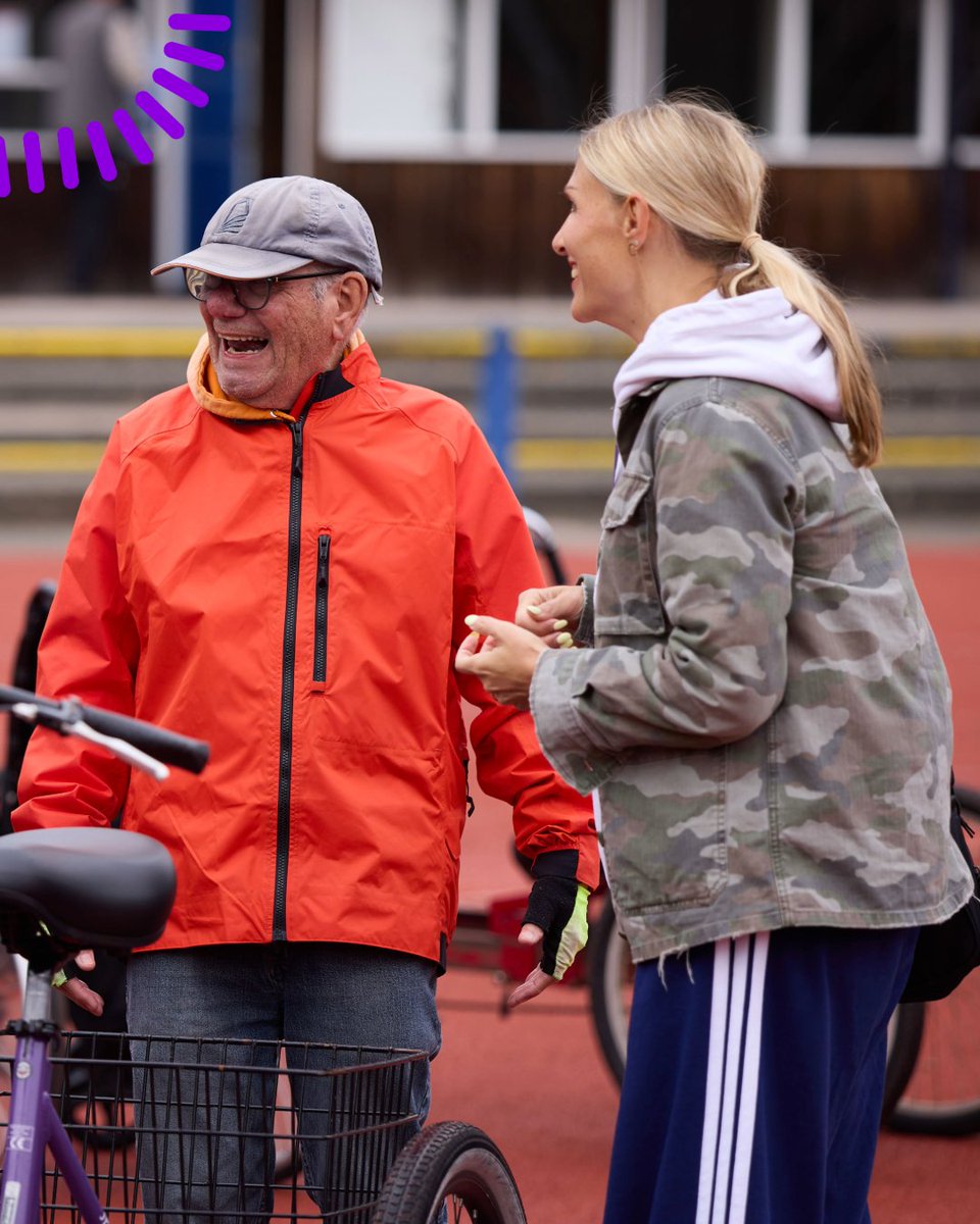 Motability's tweet photo. In 2024, we grant-funded @WeAreCyclingUK's Inclusive Cycling Experience programme. Through one of the programme’s Manchester hubs, Margaret and Andrew have discovered a love of cycling.

Today is #WorldSmileDay, so we're sharing how cycling gives people lots to smile about. 😃 https://t.co/IgzRrsgVcO