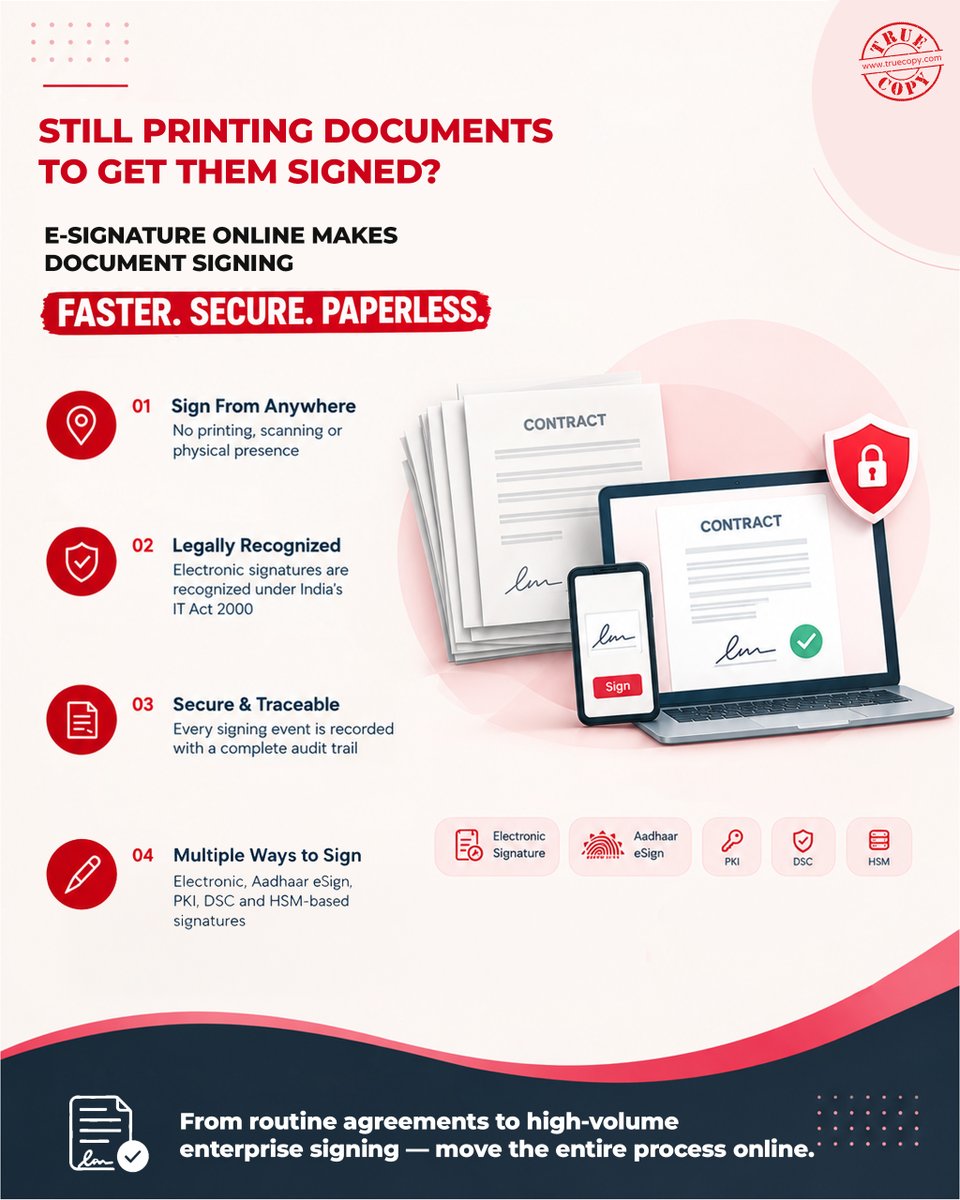 truecopyin's tweet photo. Still printing documents to get them signed? Go digital. ✍️
Sign anywhere, stay secure, and scale with TRUESigner ONE.
#eSignature #DigitalTransformation #TRUESignerONE #LegalTech https://t.co/QVJGQO4GYa