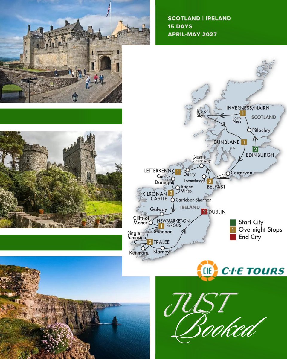 OurManinTO's tweet photo. Just booked for a client: Scots Irish April 2027 @hellofora @cietours #Scotland #Ireland #ChiefCoffeeDrinker https://t.co/mlw2w0xzva