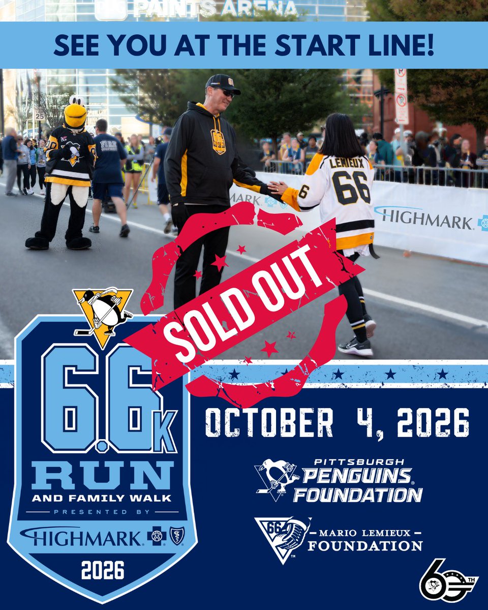 MarioLemieuxFdn's tweet photo. THAT'S A SELLOUT! For the first time ever, the @penguins 6.6K Run &amp; Family Walk is SOLD OUT! Thank you to everyone who will be joining us! We'll see you at the start line to kick off the season! 🖤💛

@pensfoundation | @Highmark_BCBS | @Clearview_FCU | @PiattSIR | @ufcgymph https://t.co/EXjvozILFX