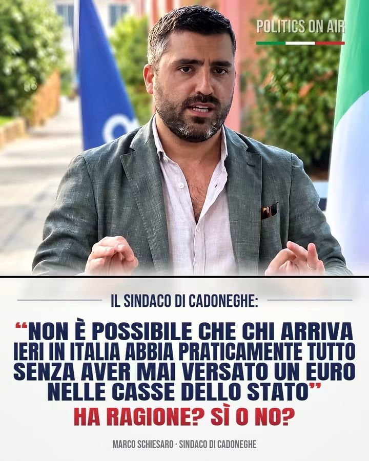 itsmeback_'s tweet photo. "NON È POSSIBILE CHE CHI È ARRIVATO IERI IN ITALIA ABBIA PRATICAMENTE TUTTO SENZA AVER MAI VERSATO UN EURO NELLE CASSE DELLO STATO"

#remigrazione #remigration #NOislam

Marco Schiesaro, sindaco di Cadoneghe (Padova), è il sindaco che ha avuto il coraggio di fare quello che tanti pensano e nessuno fa.
Ha bloccato la cittadinanza a una donna marocchina che dopo 15 anni in Italia non parla italiano. E non arretra di un millimetro.

Lui la sua gente la conosce per nome e cognome, sta sempre in Comune. E racconta la vergogna che prova quando deve dire a un'anziana italiana: «No signora, perché non ha l'ISEE e ha lavorato 40 anni». Quarant'anni di lavoro, e il sistema premia chi è appena arrivato.

Il suo principio è semplice:
«La cittadinanza va meritata». Basta piegarsi a chi pretende il medico donna, il velo e l'interprete: «Oh, ma che roba è questa cosa qua?»

Che l'esempio di questo sindaco diventi regola.
Gli italiani prima di tutto.

- Politics On Air