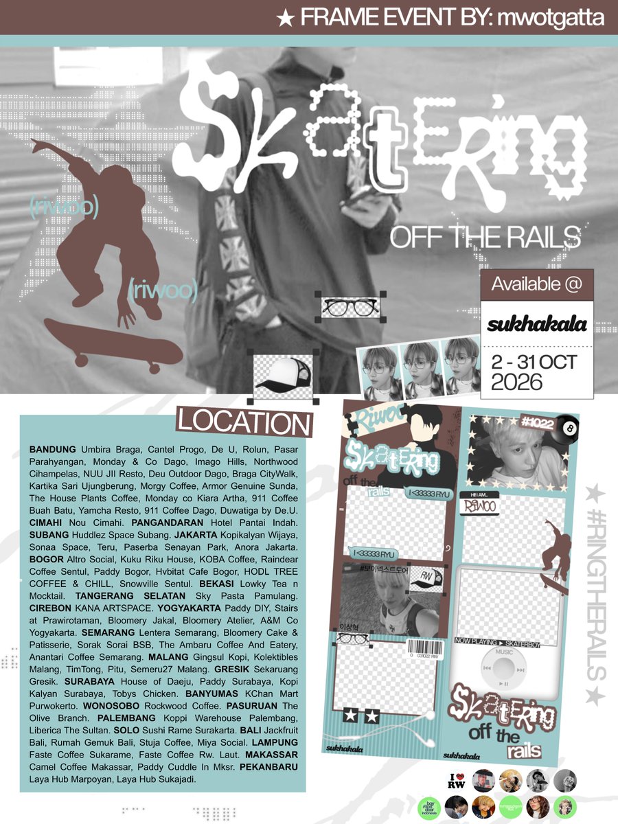 bbibbiriwoo's tweet photo. SKATERING: Off The Rails 🛹 #RIWOO #리우

BOYNEXTDOOR RIWOO's BIRTHDAY PHOTOFRAME EVENT
by @mwotgatta [on x]

🗓 2 oct - 8 nov 2026 (details on poster)
🚏 snaplab, ourstudio, sukhakala

Snap your moment with #RINGTHERAILS 🛹 https://t.co/r7T83DyxpK