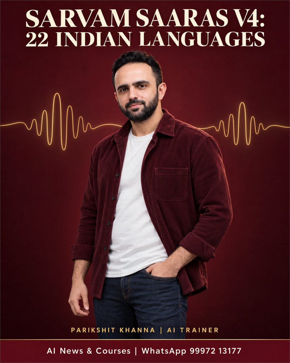 ParikshitK_'s tweet photo. Most Indian meetings switch between languages. Sarvam AI's Saaras V4 supports speech recognition across 22 Indian languages plus English, with transcription, translation and code mixed output.
https://t.co/QcGgQHYUUy
#IndiaAI https://t.co/9FEr2oBXqH