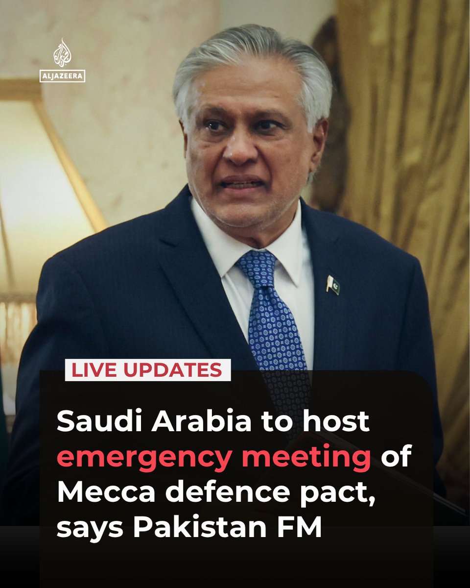 AJEnglish's tweet photo. Pakistan’s FM Ishaq Dar says that an emergency meeting of the strategic political defence committee under the pact between Pakistan, Turkiye and Saudi Arabia will be held next week and will focus on Houthi attacks on the kingdom.
🔴 LIVE updates: https://t.co/iaJNk1bWQE https://t.co/QQUheuiSaj