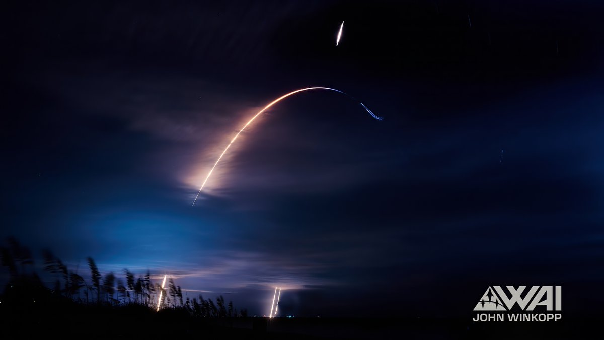 Tryade777's tweet photo. RT @John_Winkopp: NROL97 as seen from Cocoa Beach and Cap Canaveral Space Force Base for WAI media. https://t.co/FQ7rpY5w0H