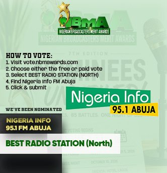 NigeriaInfoAbj's tweet photo. Vote for US:

• Best Radio Station (North)
Nigeria Info 95.1 Abuja

• Radio Channel with Best Station Imaging
Nigeria Info 95.1 Abuja

• Most Informative &amp; Educative Radio Programme of the Year
I Beg To Differ - Nigeria Info FM

🧵 https://t.co/GvWIvcOlWh