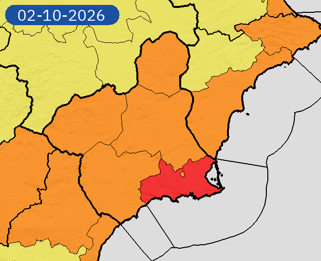 AEMET_Murcia's tweet photo. 02/10 14:42 AVISOS HOY Y MAÑANA | Región de Murcia: lluvias y tormentas. Nivel máximo de aviso: rojo.
Actualizaciones en https://t.co/gQDupQ393c https://t.co/vadWOhreY5