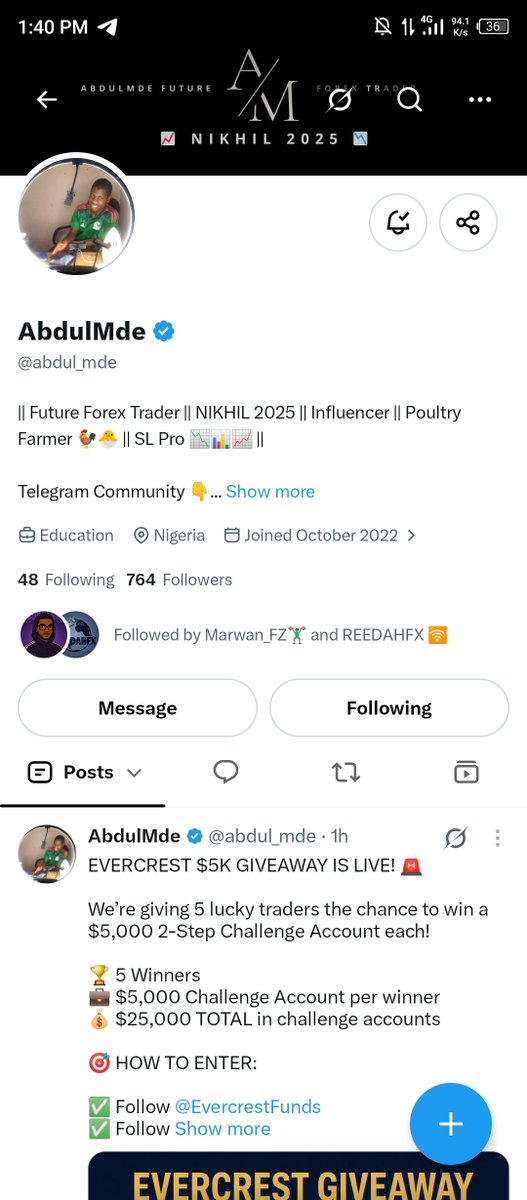 Suleh101's tweet photo. @abdul_mde @EvercrestFunds Done ✅@abdulmde @SpeedouForex https://t.co/ZqmxMXJrBf