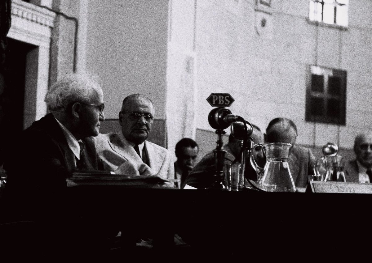 CptAllenHistory's tweet photo. On this day—October 2, 1947

David Ben-Gurion stood in Jerusalem and asked the Arabs to take a state of their own and meet the Jews as sovereign equals.

Not after the war. Seven months before it. The UN had not yet voted. No Arab army had crossed a border. The British were still the government.

Ben-Gurion admitted the Arabs had refused to even sit at the same table as the Jews. But he made the offer anyway:

“We will do everything in our power to maintain peace, and establish a cooperation gainful to both. It is now, here and now, from Jerusalem itself, that a call must go out to the Arab nations to join forces with Jewry and the destined Jewish State and work shoulder to shoulder for our common good, for the peace and progress of sovereign equals.”

Six weeks later, the UN recommended two states. The Arab Higher Committee said no. In May 1948, five Arab armies invaded to kill in the crib the state whose chairman had just asked them to be partners.

The people who left during that war are now described as the victims of a plan drawn up in the Jewish Agency. The plan on the table that October was the opposite: have your own country, and those who stay in ours will become citizens and together we will build our countries as equals.

The Arabs heard him, and then chose war.