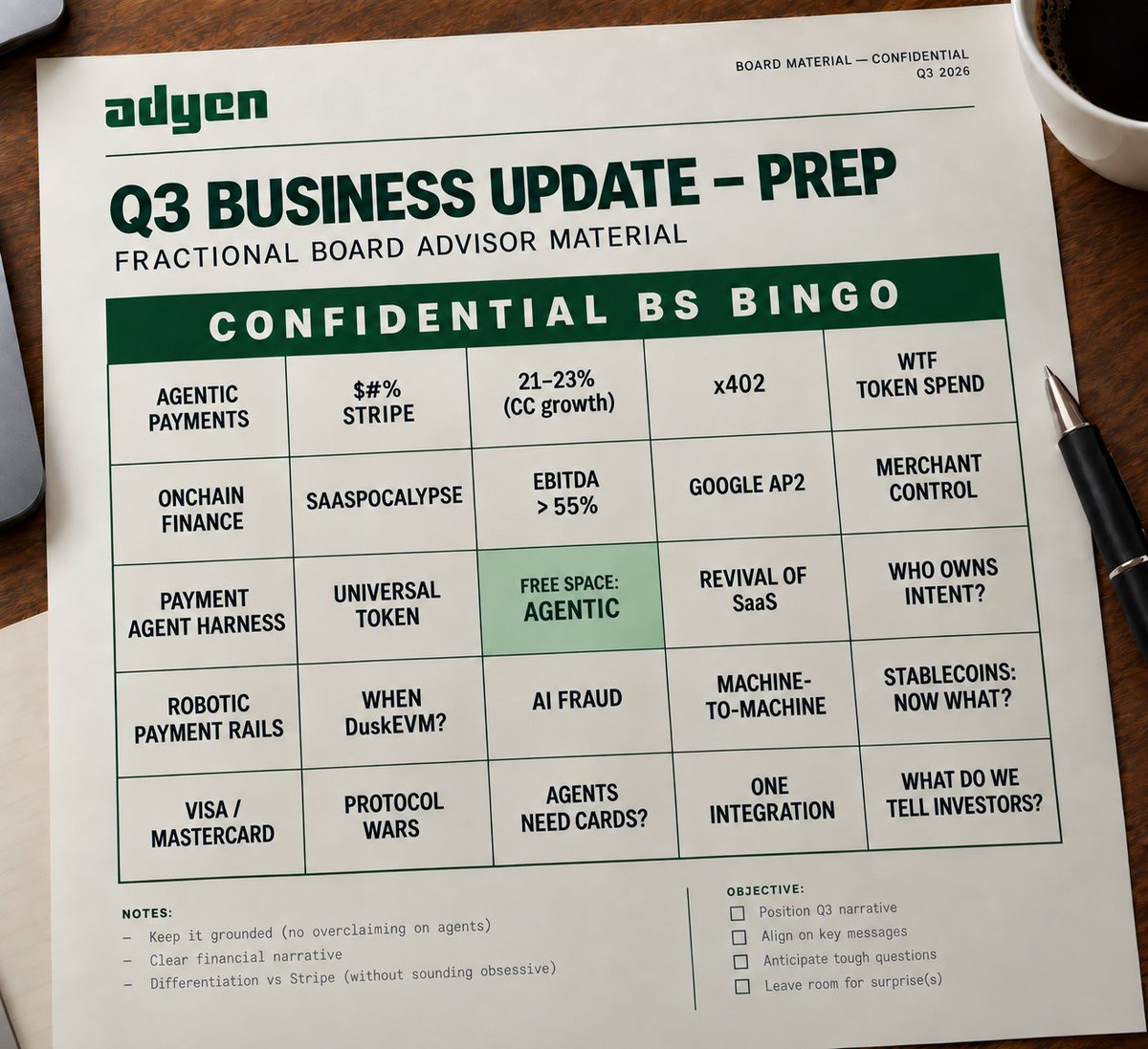 patrick's tweet photo. Heading to the @Adyen Q3 Business Update prep meeting.

I come prepared.

Love the Fractional Board Advisory seat so far. https://t.co/gGc5lO3CZr