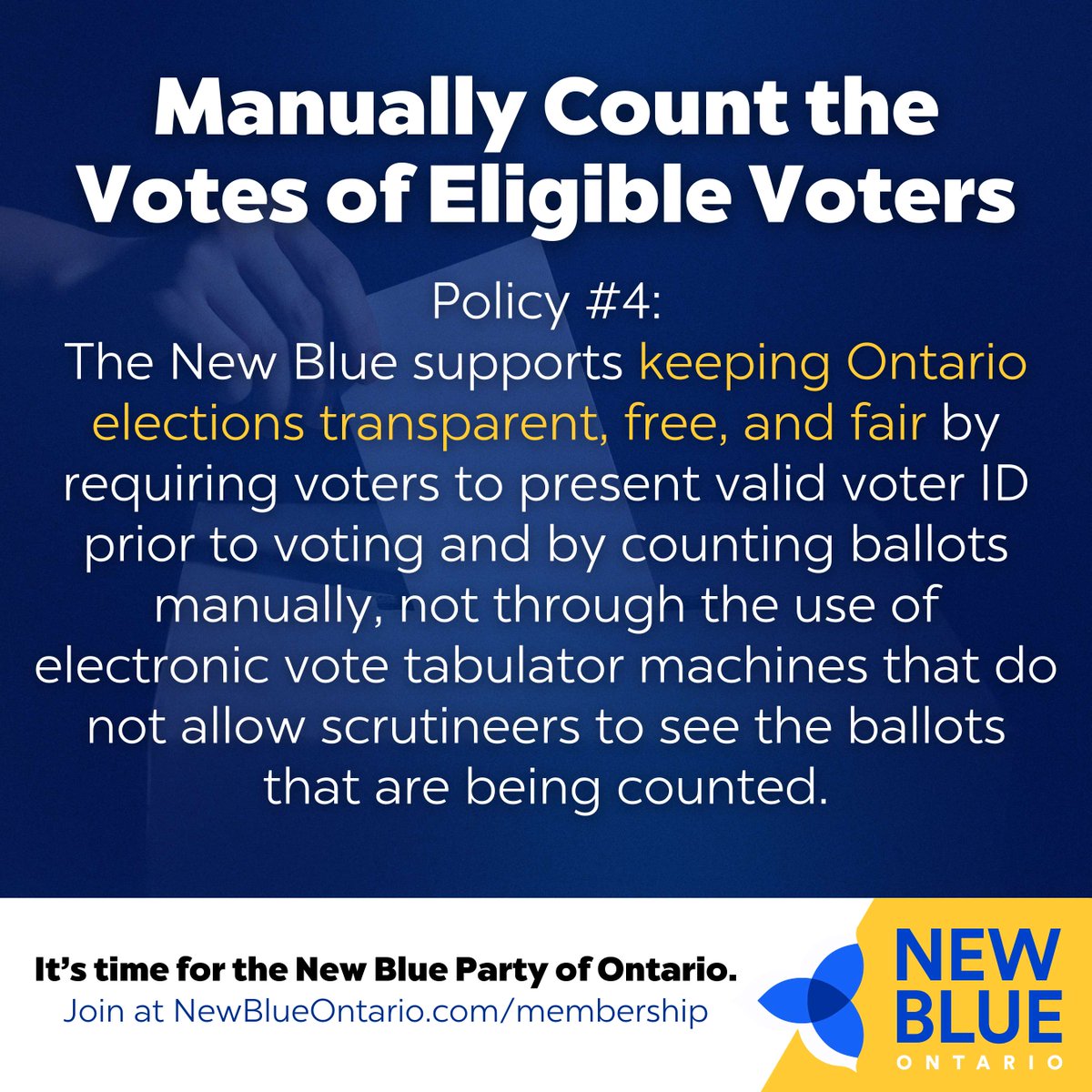 NewBlueON's tweet photo. Did you know the New Blue Party of Ontario has 42 policies that were proposed and voted on by people like you? Find them here: https://t.co/dn1gnDREnU

You can have your say too, by becoming a member today! Sign up here: https://t.co/TYdVL4at0K

#onpoli https://t.co/OB1iggxW9p