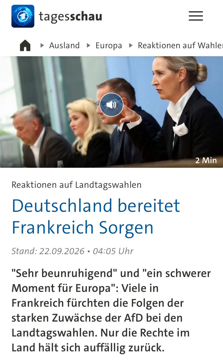 LiberalMut's tweet photo. Ok. Das ist witzig. 

Frankreich kurz vor Bürgerkrieg macht sich Sorgen um Sachsen-Anhalt. 

Sowas kann nur der ÖRR erfinden. Bzw. irgendwo „Experten“ finden die bereit sind sowas zu sagen. https://t.co/D9IFom0lTz