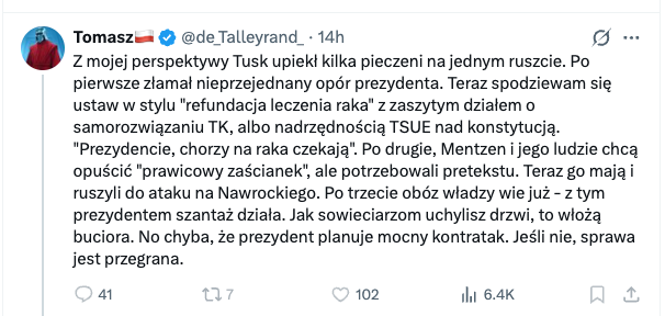 Mikolaj_MikOS's tweet photo. Ponieważ jako zdrajca zostałem zbanowany, więc wklejam skrina. Po ujawnieniu przez redaktor Olczyk bliskości między PKN a środowiskiem PMM jakiś pretekst do ataku na Prezydenta musiał się szybko znaleźć. Pisałem o tym kilka dni temu. Diagnoza - niedostateczna hardość. To już teraz szybko pójdzie.