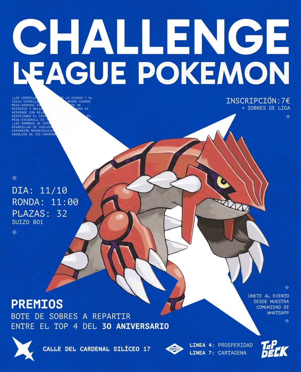 TCGTopDeck's tweet photo. CHALLENGE DE OCTUBRE CON PREMIOS DEL 30 ANIVERSARIO AL TOP 4🔥💙

 Para participar hay que comprar las entradas en nuestra web🎟️ https://t.co/Z0mjAwOjRU