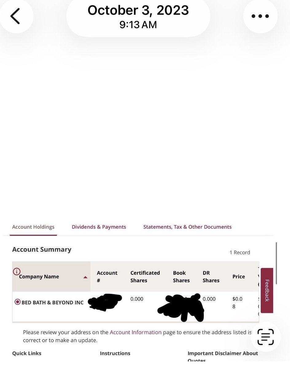 seymourbutts741's tweet photo. Exactly 3 years after BBBY shares went permanently offline from their transfer agent, AST

I was able to log in the morning of 10/3/2023, then 💨 🪄 🎩 🐇 

Prob nothing… 🏃‍♀️ 😈 https://t.co/U8gQIF07tI