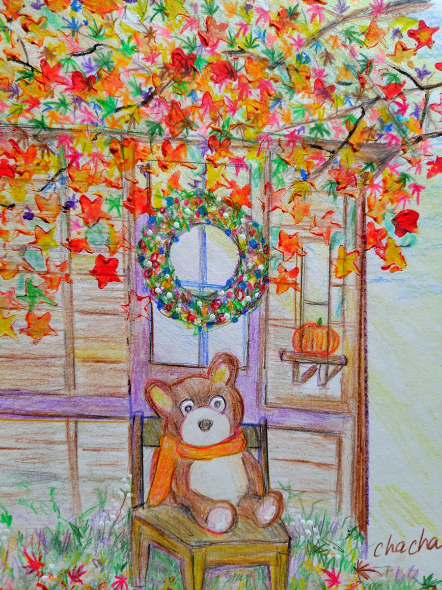 OHAChaCha's tweet photo. 🌃

30分仕上げ

　秋色チョイス

　 　脳内リフレッシュ

　　　　らくがき

　　　　　ジャポニカ絵日記帳

　楽しんだら🎒🤭

　　🍁　🎃　🪑　🧸　🧣

さぁ…　今夜は　何を描こう？　

　　たのしい週末を👋💐

　　　　👯‍♀️🎑🛖🍶

　　いつもありがとう🙌 https://t.co/4x3NEtGEW5