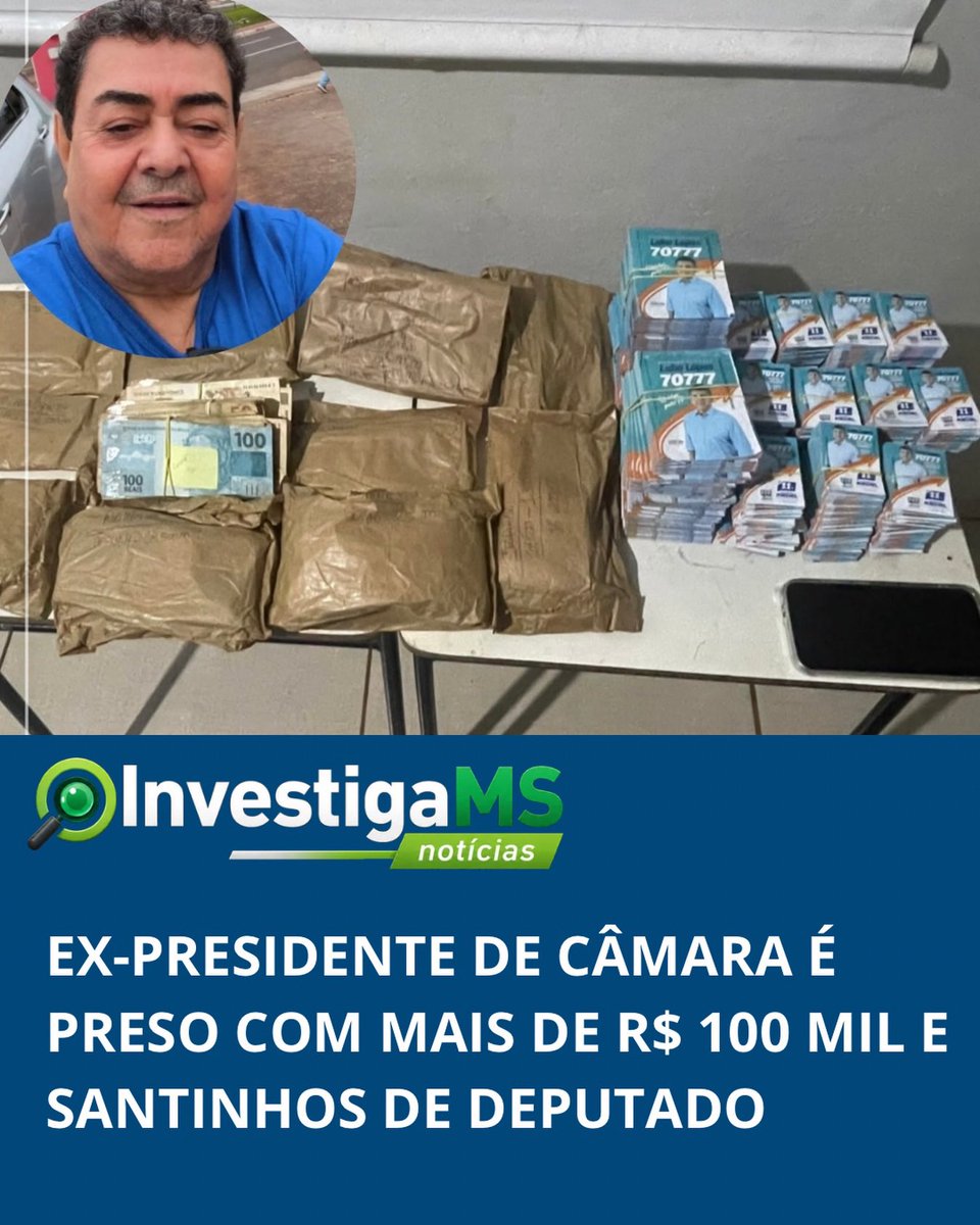RosaneBonoro's tweet photo. Compra de votos correndo solta. 

A Polícia Militar de Iguatemi prendeu, em flagrante, o ex-vereador e ex-presidente da Câmara de Mundo Novo, José Antônio Pires de Souza, conhecido como Zé Bocão.

O ex-vereador foi abordado com, aproximadamente, R$ 130 mil em espécie e santinhos do candidato a deputado estadual, Lidio Lopes (Avante), onde é nomeado na Assembleia Legislativa.