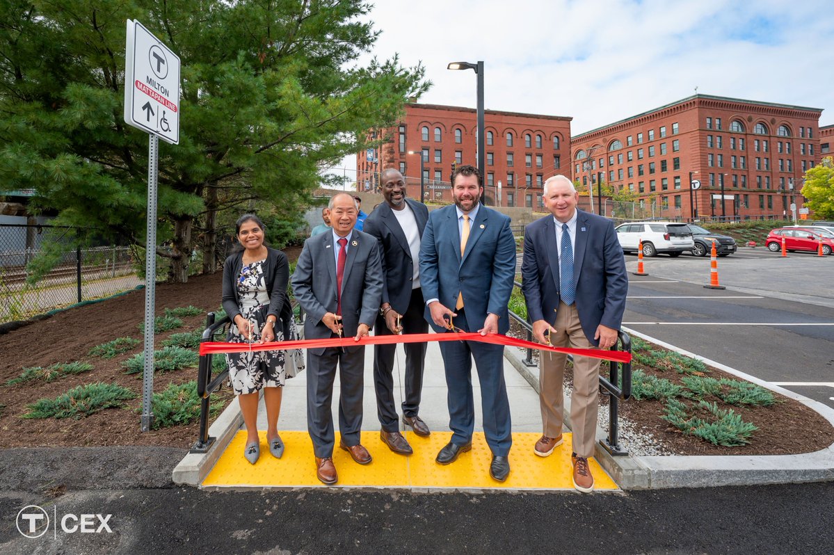 MBTA's tweet photo. On September 30, @MassDOT Interim Secretary &amp; MBTA GM Phil Eng joined state &amp; local officials to celebrate the opening of the new sloped walkway to Milton station. The fully accessible pathway connects Adams St to the Neponset Trail &amp; Milton platform.

https://t.co/fJHUvabm2f https://t.co/MjMU4vcykp