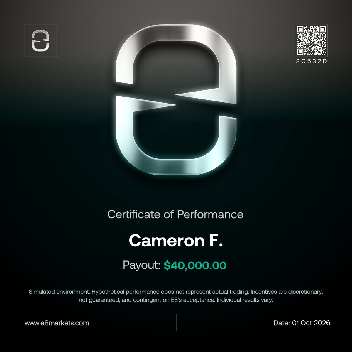 Cameronfous's tweet photo. My largest Payout Yet! $2500 spent on an E8 one $500k account with 10% drawndown and 100% payout option. $40k payout in return... Thats a 1500% return in about 2-3 months... SOLID.. Quantum cipher method for the win . 

50% Off your First account at E8 One Perps Account.
25% off First E8 one Cfd Account
Code FOUS

Get Funded : https://t.co/qcnYVn9maL