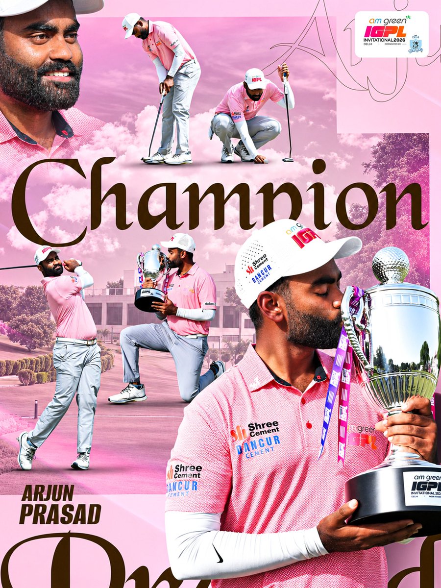 Officialigpl's tweet photo. ARJUN PRASAD. CHAMPION. 🏆🔥

Second IGPL event.
First IGPL title.

A 7-under final round took Arjun to 16-under and the top of the leaderboard at Qutab.

The newcomer just made his mark. 💯

#AMGreenIGPL  #GolfOn #GolfForAll https://t.co/oC1BZcFxkl