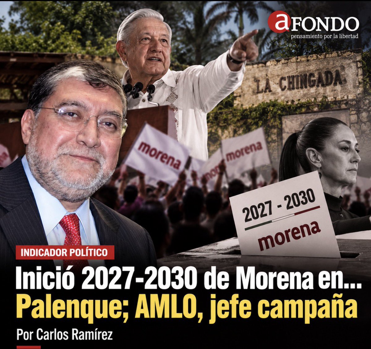 afondoJAL's tweet photo. INDICADOR POLÍTICO •  Inició 2027-2030 de Morena en…
Palenque; AMLO, jefe campaña
Por @carlosramirezh 
https://t.co/etSCCN1dk3 https://t.co/POcXVY48t1