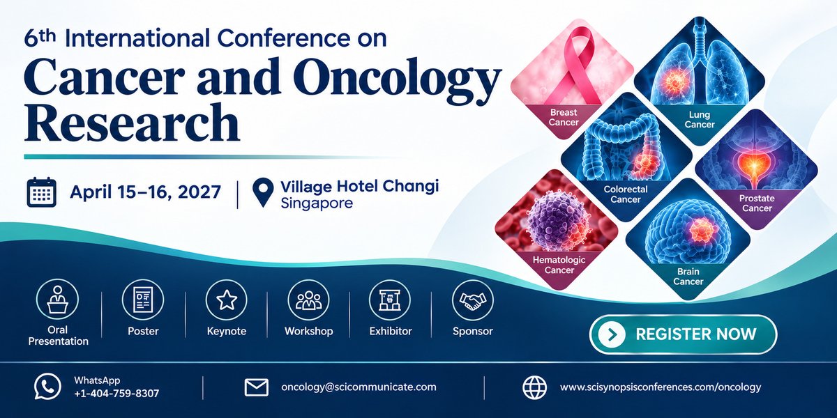 annaliisa630's tweet photo. 🧬 6th International Conference on Cancer and Oncology Research

📅 April 15–16, 2027
📍 Village Hotel Changi, Singapore

📲 WhatsApp: +1-404-759-8307
📧 oncology@scicommunicate.com
🌐 https://t.co/dNRGsuneqq

#OncologyCongress2027 #CancerResearch #Oncology #CancerCare https://t.co/zSPKfZkZBV