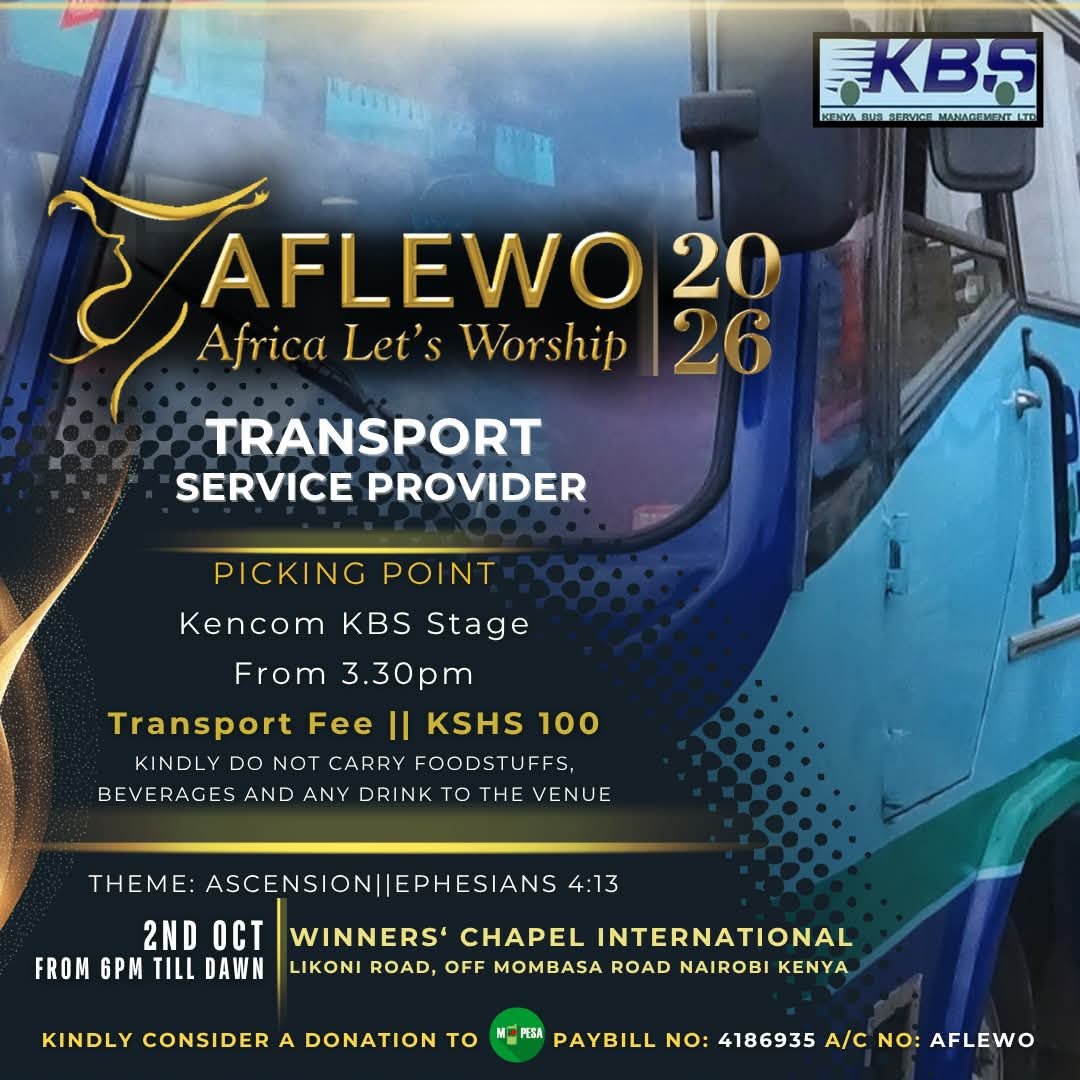 KenyanFever2's tweet photo. 🚌 Heading to #AFLEWO2026? Your movement is sorted! Transport will be available from KENCOM BS Stage starting 3:30PM, running until midnight. At just KSh100 one way, getting to the worship night is simple and affordable. 🙏🏽🔥 https://t.co/tOFTCCRqN3
