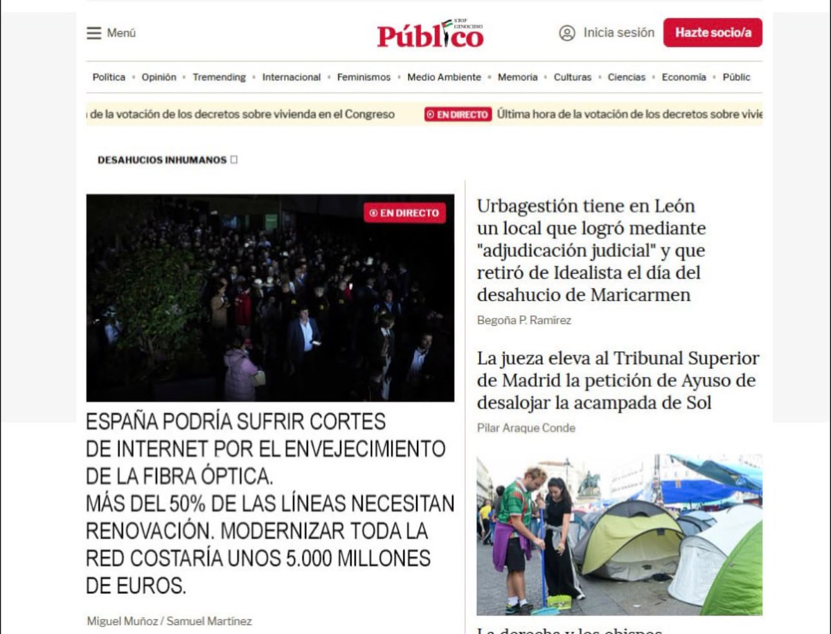 InfoYaspain's tweet photo. ⚡️España podría sufrir cortes de internet por el envejecimiento de la fibra óptica: más del 50% de las líneas necesitan renovación y modernizar toda la red costaría unos 5.000 millones de euros. https://t.co/ljbL5Bk9cs