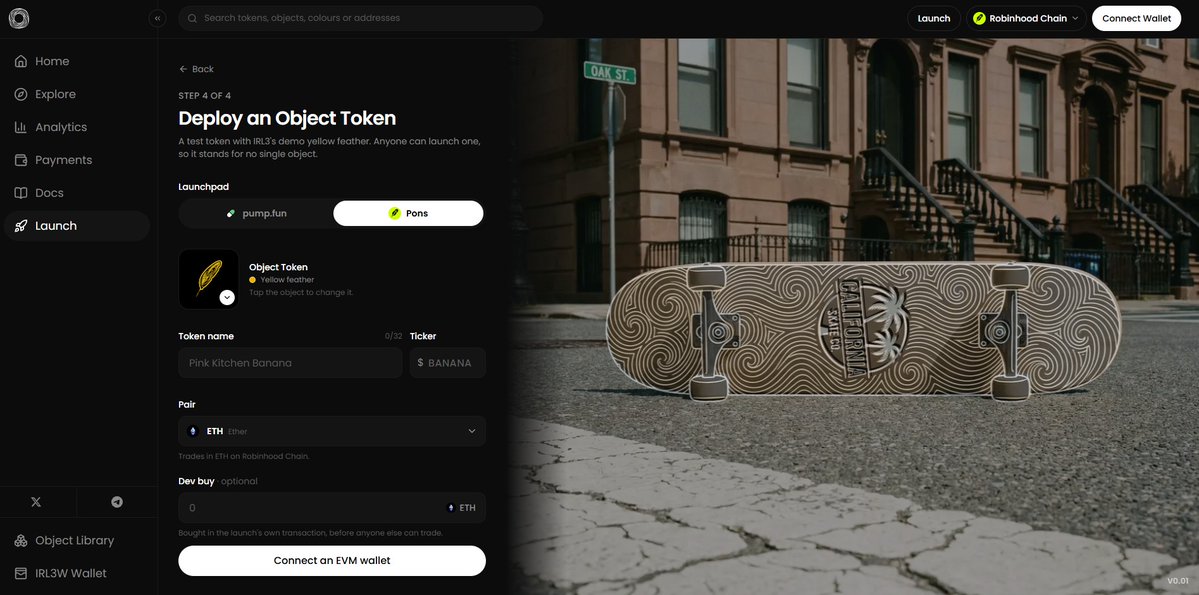 irl3tech's tweet photo. @RobinhoodCrypto tokens can now be launched on $IRL3.

Every token launches through @Ponsdotfamily.
It all runs on smart contracts.

The entire IRL object system works across Robinhood Chain.

Which means this: you can buy a real apple with $AAPL.

The entire IRL object system works across Robinhood Chain. https://t.co/ikeE3sSHxT
