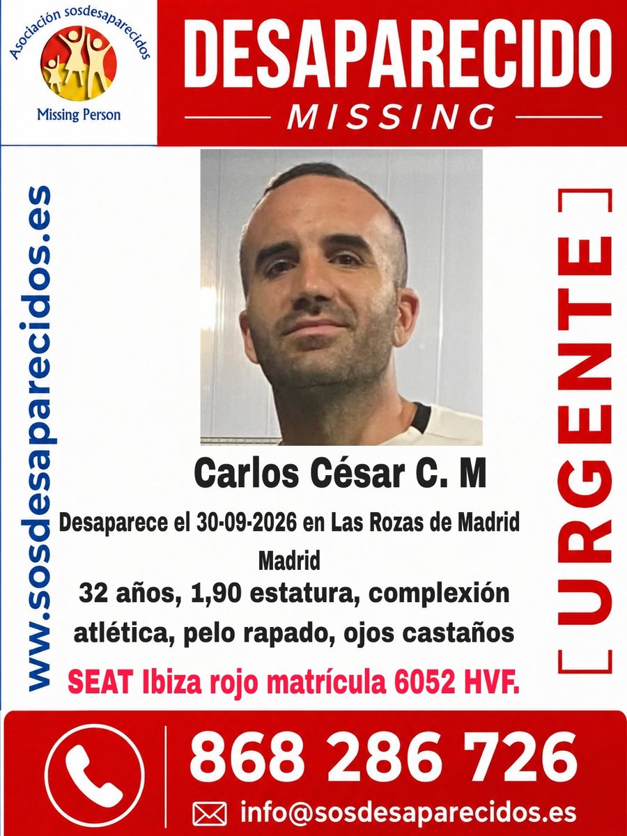 sosdesaparecido's tweet photo. 🆘 DESAPARECIDO
#España #sosdesaparecidos #Desaparecido #Missing #Madrid
Síguenos @sosdesaparecido https://t.co/4k285INE1h