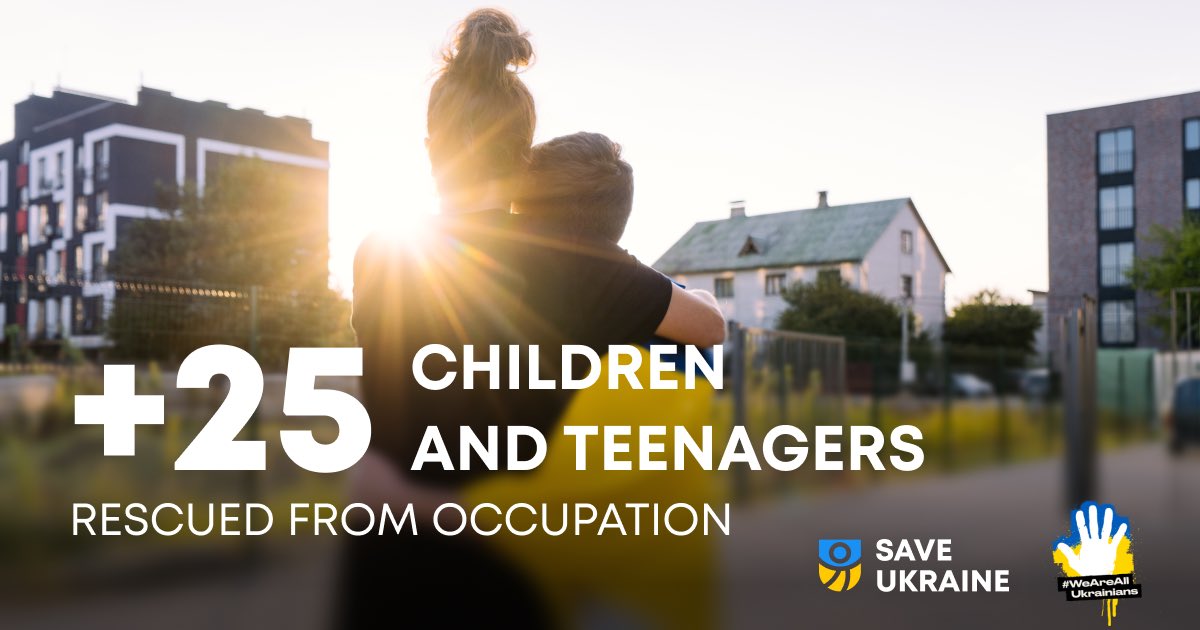 MykolaKuleba's tweet photo. Last week, the Save Ukraine team rescued 25 children and teenagers from occupation. This was made possible thanks to the support of our partners within the framework of the President of Ukraine's Bring Kids Back UA initiative. Each of them endured psychological pressure, intimidation, and attempts to erase their identity, but the worst is finally behind them. 

Among the rescued: 

🔹 18-year-old Milana, who was forced to obtain a Russian passport under the threat of expulsion from school. Later at the university, under the threat of disciplinary action, she and other students were forced to attend meetings with soldiers who openly humiliated the youth. All the while, the young woman lived in constant fear, having repeatedly witnessed armed occupiers snatching young girls off the streets and taking them away to unknown destinations. 

🔹 18-year-old Andriy, whose family survived several brutal armed searches. Under the threat of fines, the young man was forced to attend an occupation school, where Russian soldiers taught children how to assemble assault rifles and recruited them for their military academies. As soon as he turned 18, the occupiers handed him a draft notice demanding that he report to the enemy's military recruitment office. 

🔹 19-year-old Valeriy, who was blackmailed into attending a Russian school, where he was forced to draw pictures for enemy soldiers. The young man survived several armed searches of his home, and recently, Valeriy received a draft notice demanding that he immediately register for military service. 

For these and 22 other children, the occupation is now in the past. Today, they are safe—undergoing rehabilitation at our Hope and Healing Centers, receiving psychological support and assistance with documents so they can start with a clean slate. 

Our fight continues, as thousands of Ukrainian children still remain hostages of an enemy system that is trying to weaponize them. 

🙏🏻 Thank you to our partners @Klitschko, Tatjana Kiel, WeAreAllUkrainians, and the Joint Center for Coordinating the Search and Release—together, we are bringing children home. 

Thanks to Save Ukraine, over 1,800 children are already home.