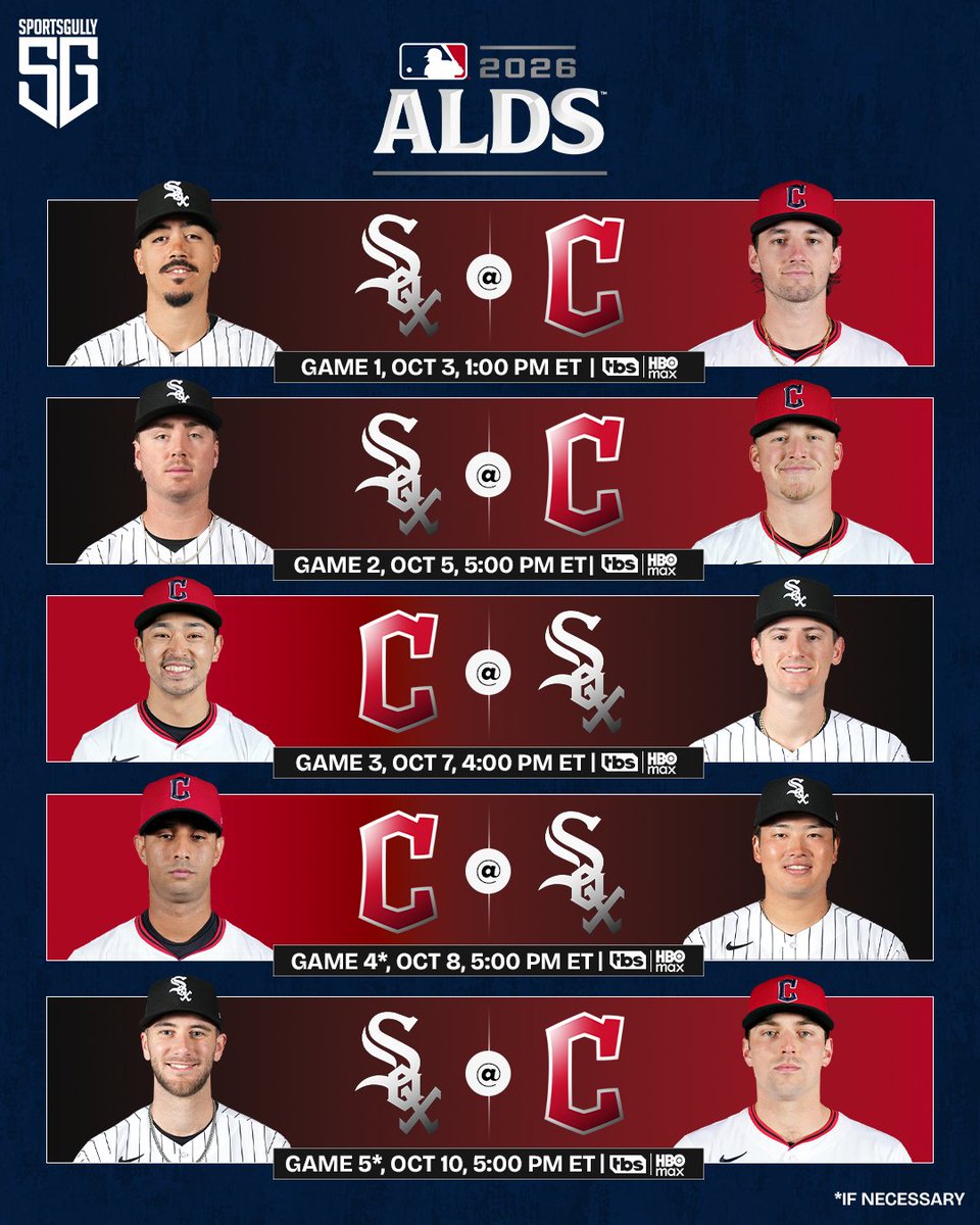 thesportsgully's tweet photo. ALDS - Guardians vs White sox - full series schedule with timings and TV guide! https://t.co/lPV4PgQHgU