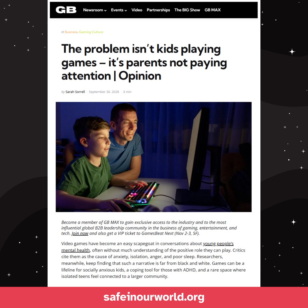 SafeInOurWorld's tweet photo. What separates a healthy gaming experience from a harmful one usually isn’t the game itself. It’s context. Let's talk about it! ⬇️

https://t.co/KfXPRyPMf2 https://t.co/6srBWrwIGR