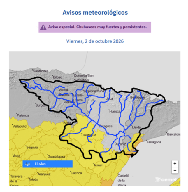 CH_Ebro's tweet photo. Se mantienen los avisos 🟠🟡 de @AEMET_Esp  por pronóstico de nuevas lluvias intensas  en Cataluña, Comunidad Valenciana, Aragón y Castilla-La Mancha @emergenciescat @GVA112 @112Aragon @112clm @DelGobEnAragon @SubGobCAST @SubGobTARR @SubGobLleida 👉
https://t.co/P0WWsNR9KG https://t.co/tgQAExE70N