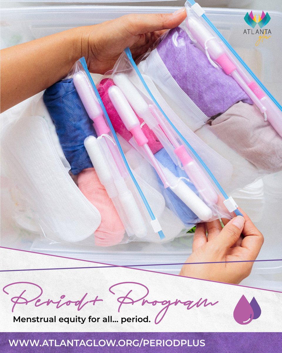 AtlantaGlow's tweet photo. 2 in 5 menstruators will miss work or school due to lack of access to period products. Atlanta GLOW’s Period+ program distributes period kits to those who need them most. We are also partners with @periodsupplies + @georgia_stomp in the fight towards menstrual equity. https://t.co/A4AsasnydN