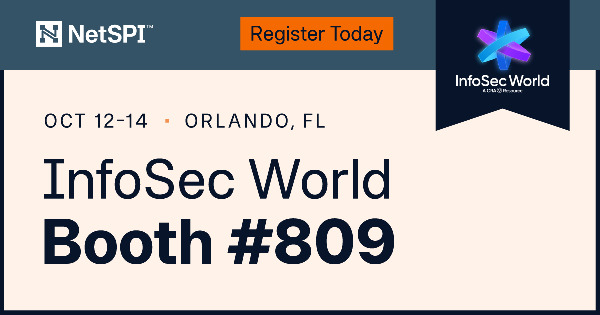 NetSPI's tweet photo. The industry is going autonomous. We're proving there's a better way. Find us at #InfoSecWorld Booth 809, Oct 12-14 in Orlando. https://t.co/F7BgAjTnrU