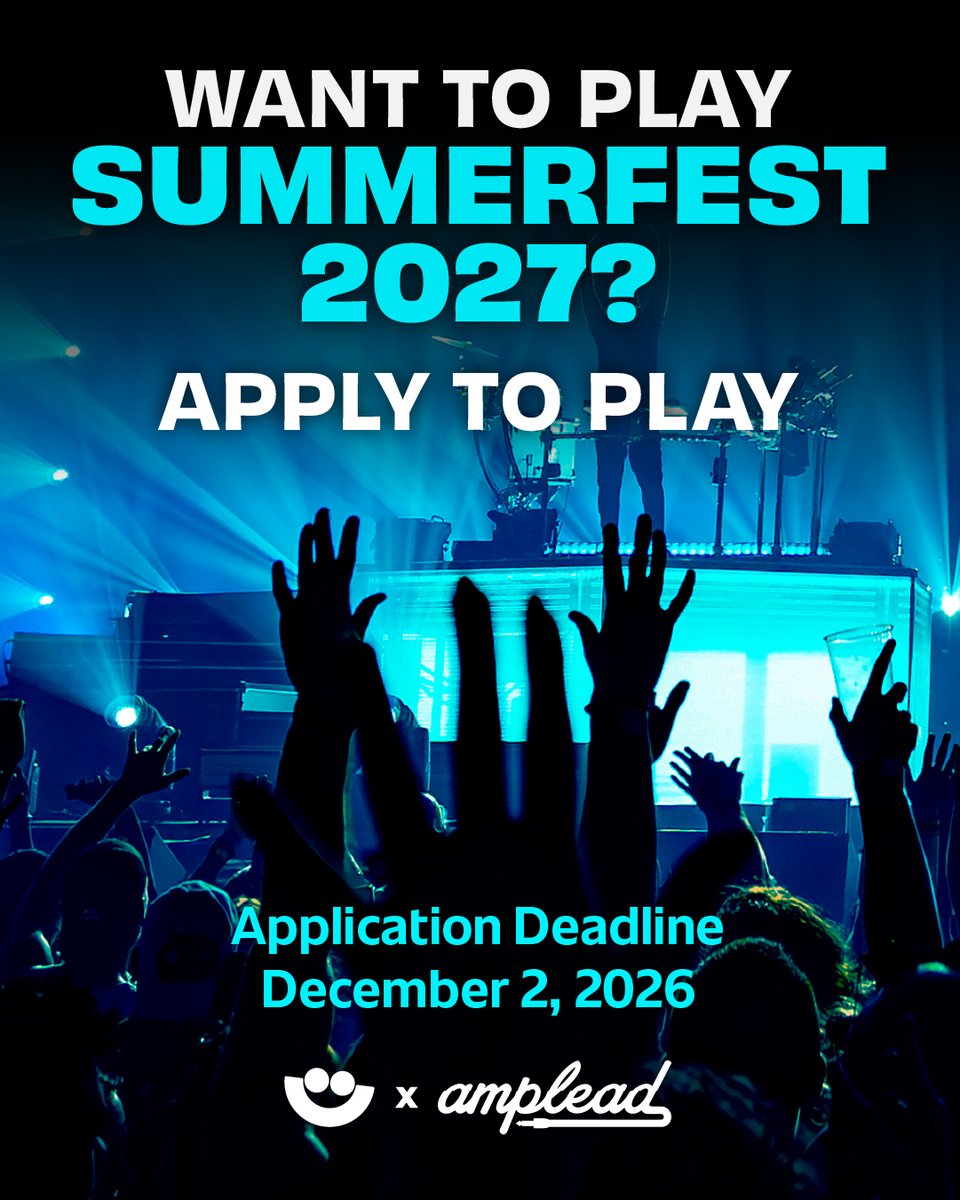 Summerfest's tweet photo. Calling all artists!🚨  Dreaming of playing at Summerfest? Applications to join our 2027 lineup are now open through December 20, courtsey of @AmpleadHQ.

Apply today: https://t.co/J6u8ImAOzT https://t.co/eDu18O625H