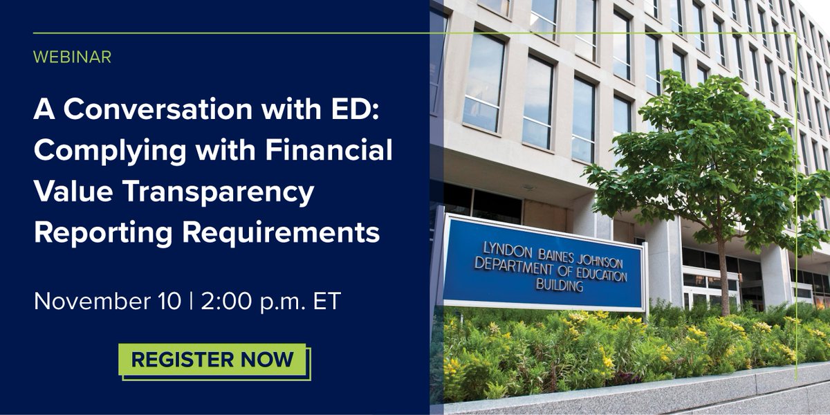 ACEducation's tweet photo. Join ACE and the @usedgov on November 10 for a timely webinar on the financial value transparency (FVT) reporting requirements. Register today to get answers to your questions and clarify compliance expectations. https://t.co/fuCLsxfTzR https://t.co/p3lx0yk62D